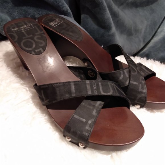 United Colors of Benetton Wooden Kitten Heel Slides Sandals - Picture 3 of 3